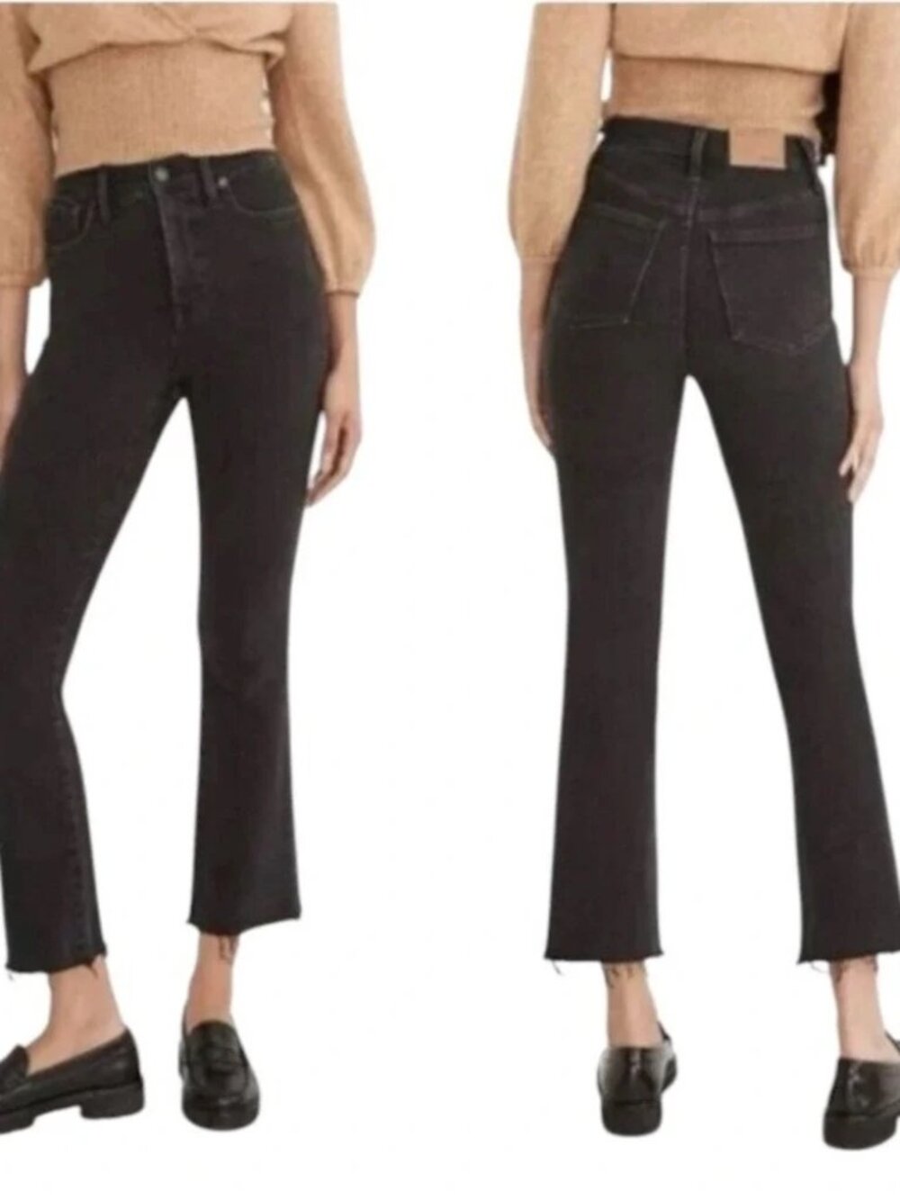 Madewell Cali Demi Boot Cut Raw Hem Jeans in Black Size 30
